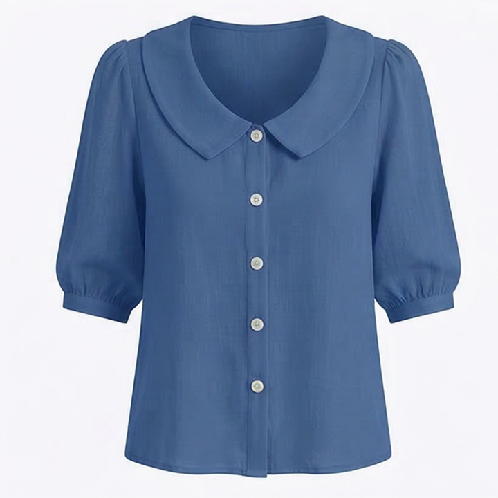 Collara Retro Peter Pan Collar Button Up Blouse - Elena Harper