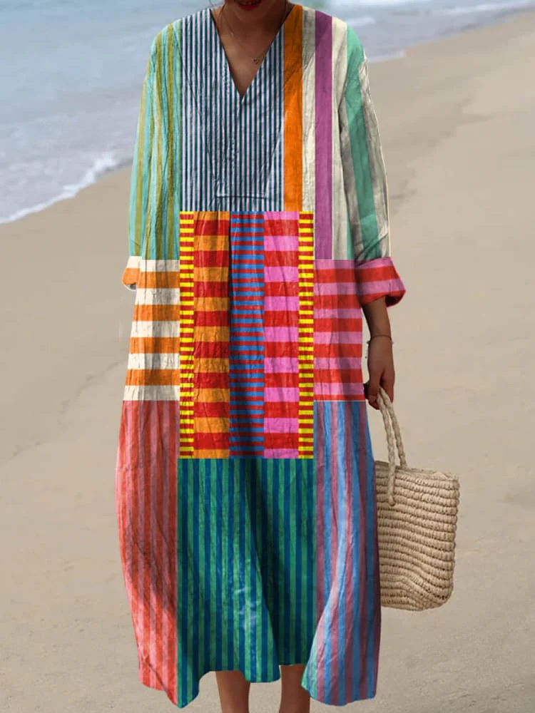 Retro Dress with Geometric Print for Women - Elena Harper