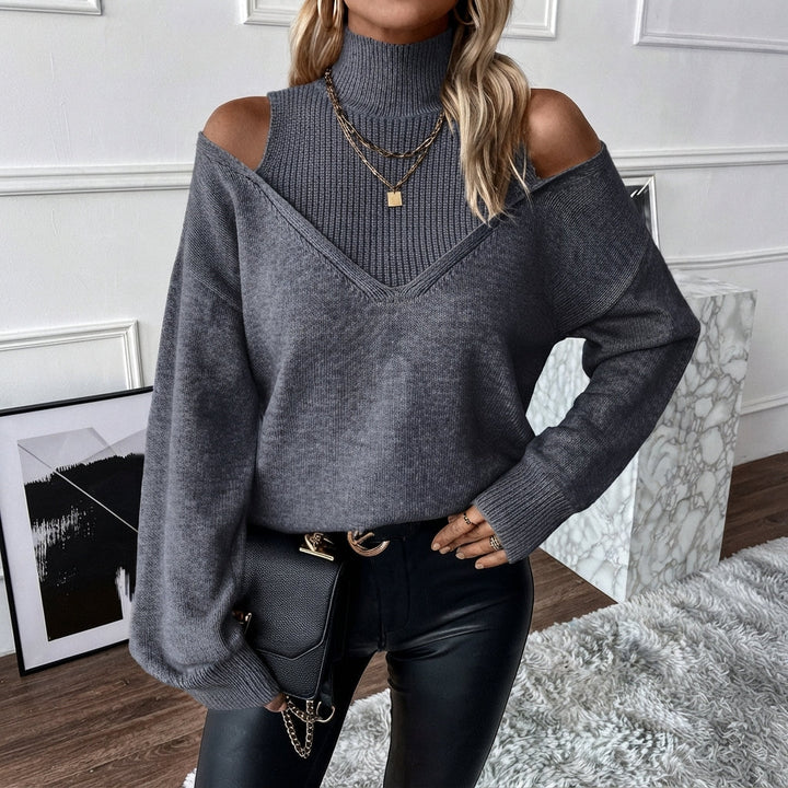 Bettina | Women's Off-Shoulder Turtleneck Sweater Made of Knit