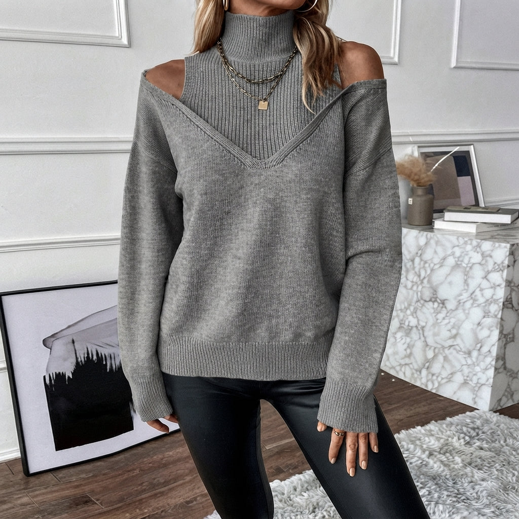 Bettina | Women's Off-Shoulder Turtleneck Sweater Made of Knit