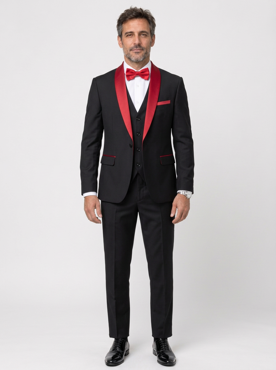 Slim Fit Three-Piece Suit with Shawl Collar for Men