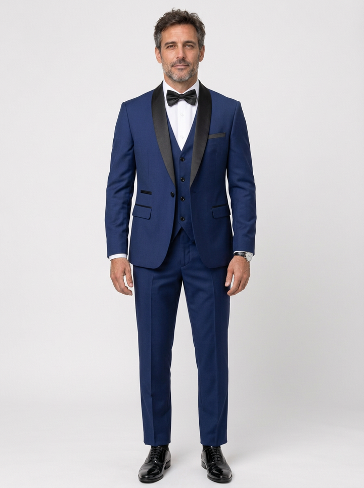 Slim Fit Three-Piece Suit with Shawl Collar for Men