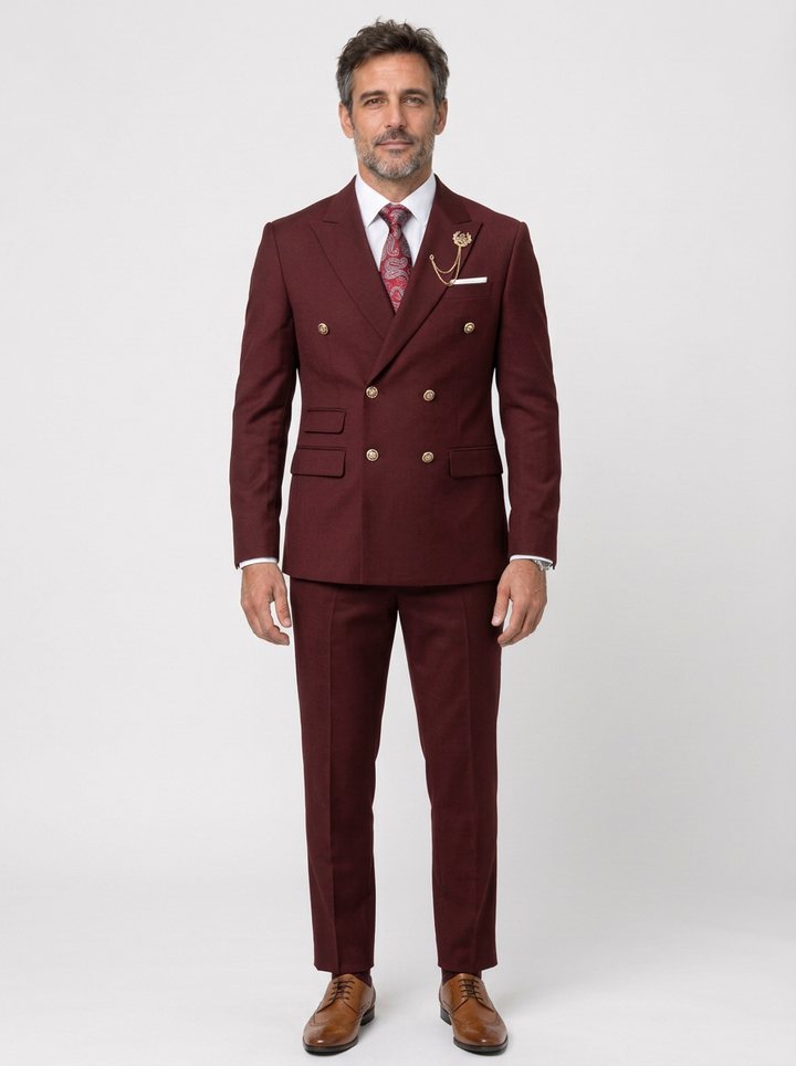 Men's Double-Breasted Peak Lapel Two-Piece Suit