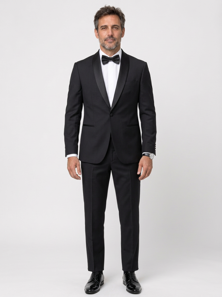 Slim Fit Three-Piece Suit with Shawl Collar for Men