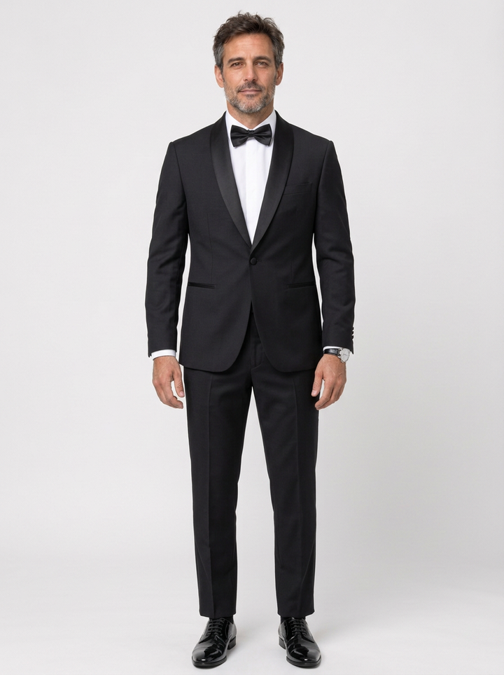 Slim Fit Three-Piece Suit with Shawl Collar for Men