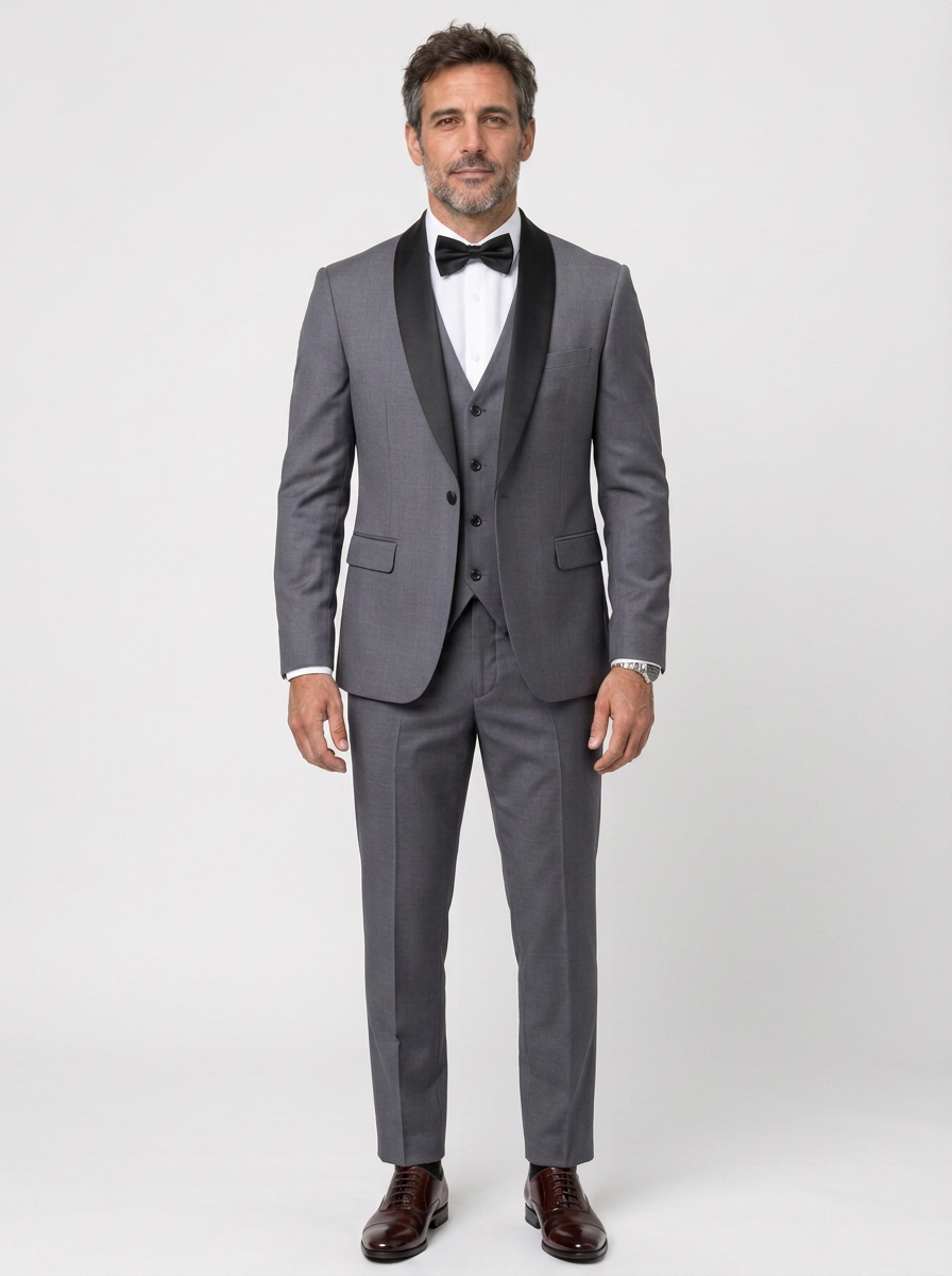 Slim Fit Three-Piece Suit with Shawl Collar for Men