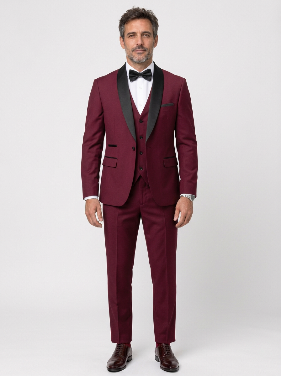Slim Fit Three-Piece Suit with Shawl Collar for Men