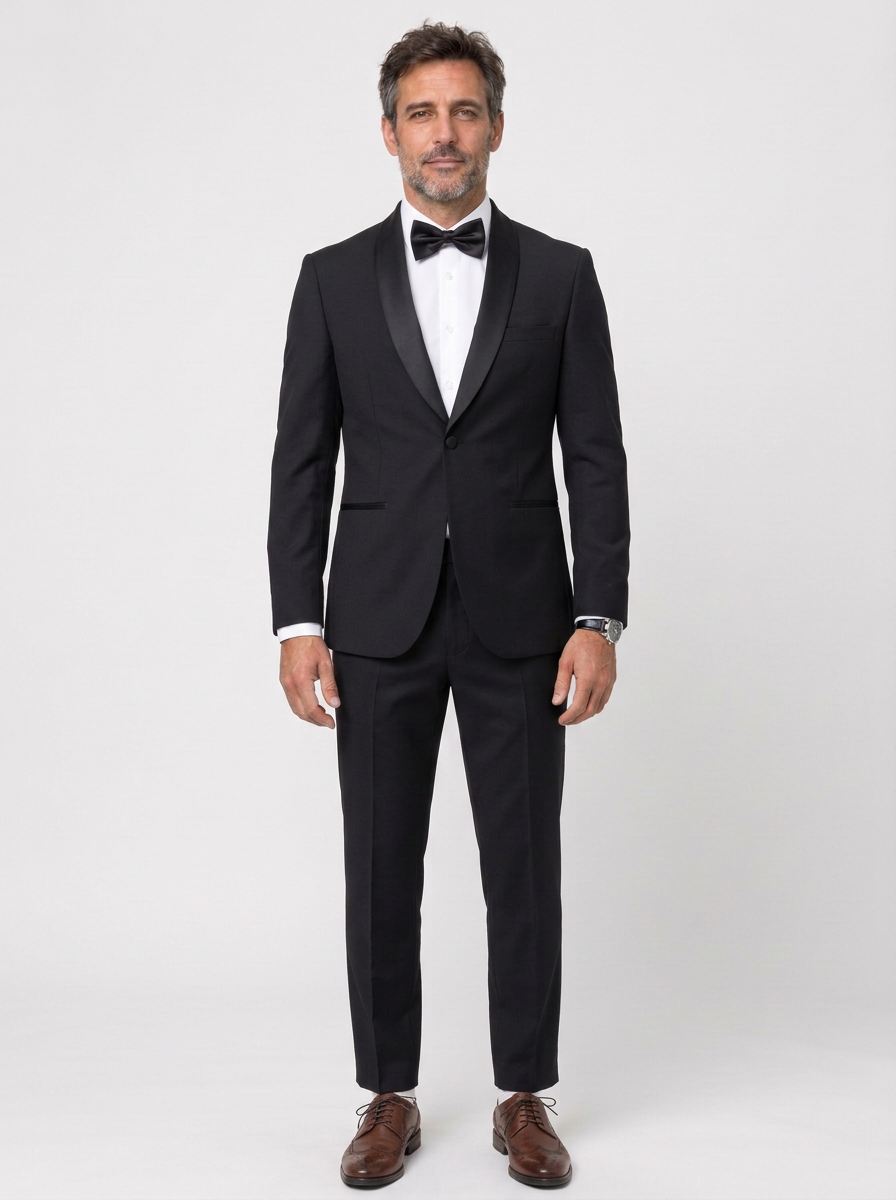 Slim Fit Three-Piece Suit with Shawl Lapel for Men
