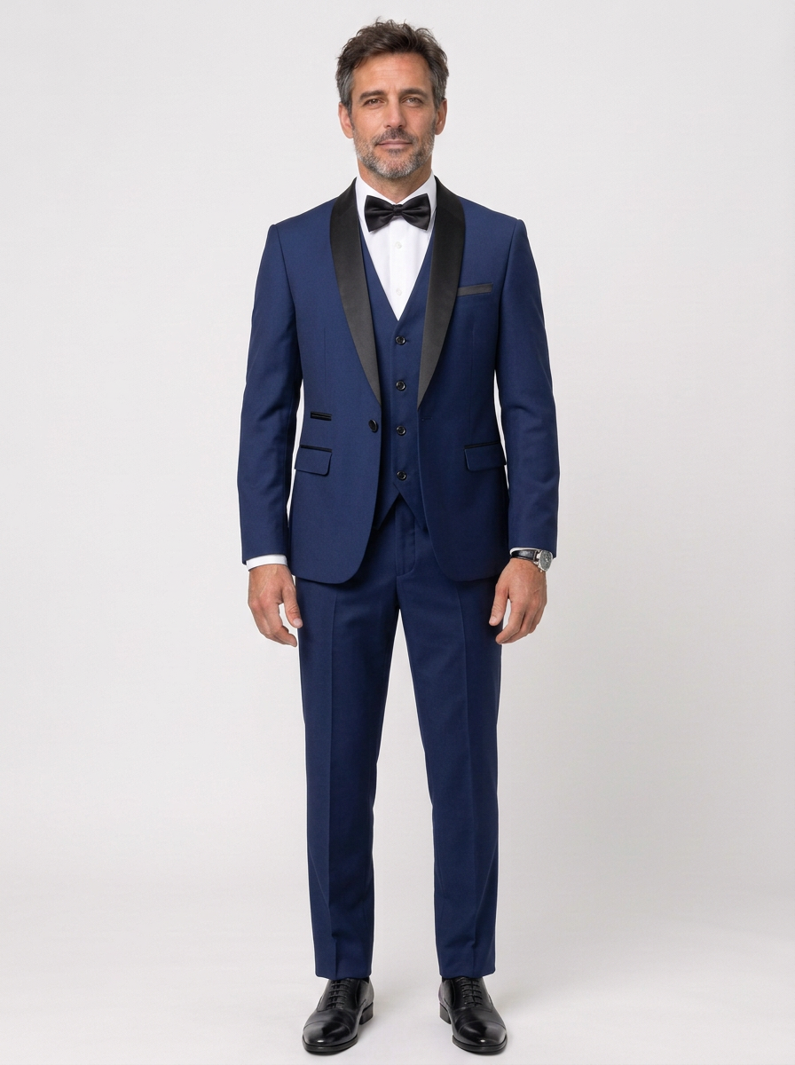 Slim Fit Three-Piece Suit with Shawl Lapel for Men
