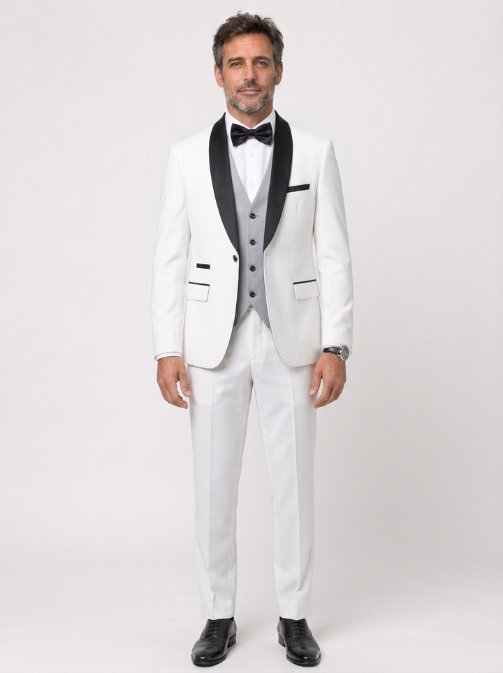Slim Fit Three-Piece Suit with Shawl Lapel for Men