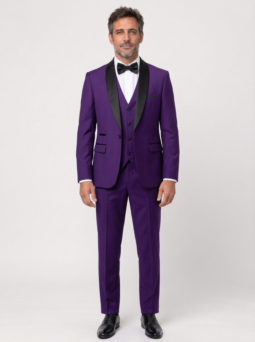 Slim Fit Three-Piece Suit with Shawl Lapel for Men