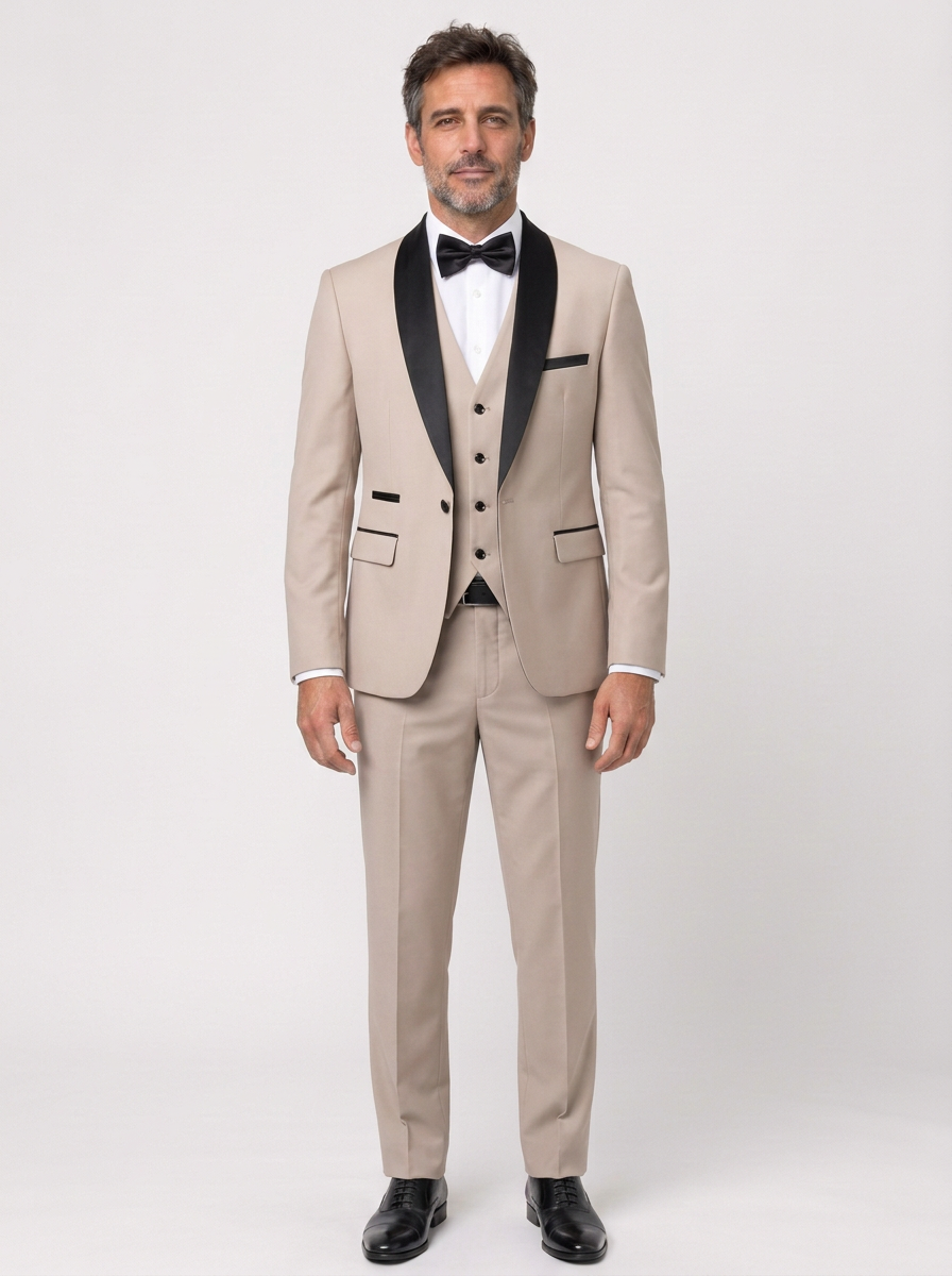 Slim Fit Three-Piece Suit with Shawl Lapel for Men