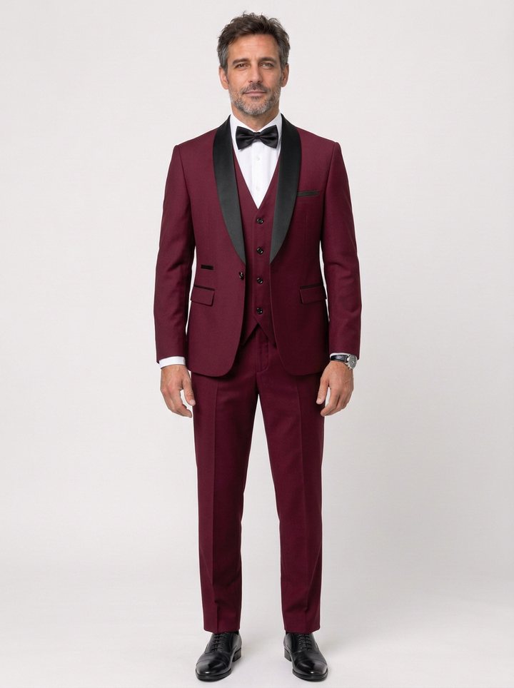 Slim Fit Three-Piece Suit with Shawl Lapel for Men