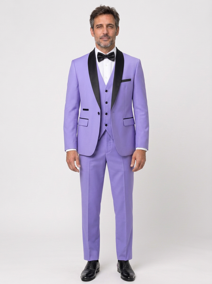 Slim Fit Three-Piece Suit with Shawl Lapel for Men