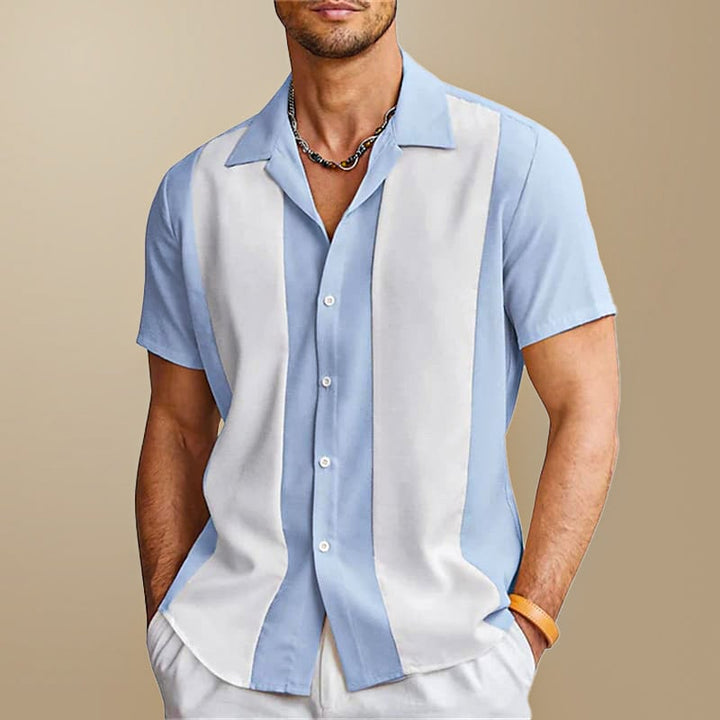 Men's Short Sleeve Color Block Vertical Stripe Shirt, view 3 - Elena Harper