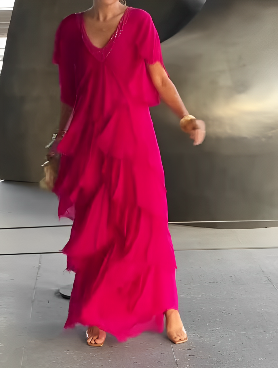 LYNETTE Elegant Flowing Long Dress, view 3 - Elena Harper