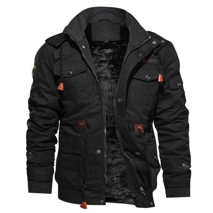 Men's Waterproof Winter Jacket with Fleece Lining and Stand-Up Collar
