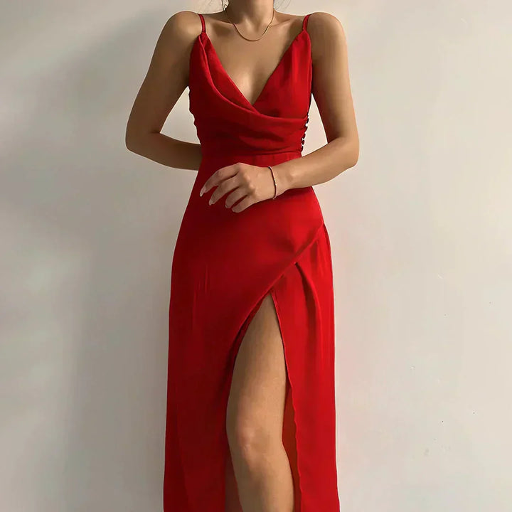 Ophelia ELEGANT DRESS WITH DRAPED NECKLINE AND SLIT - Elena Harper