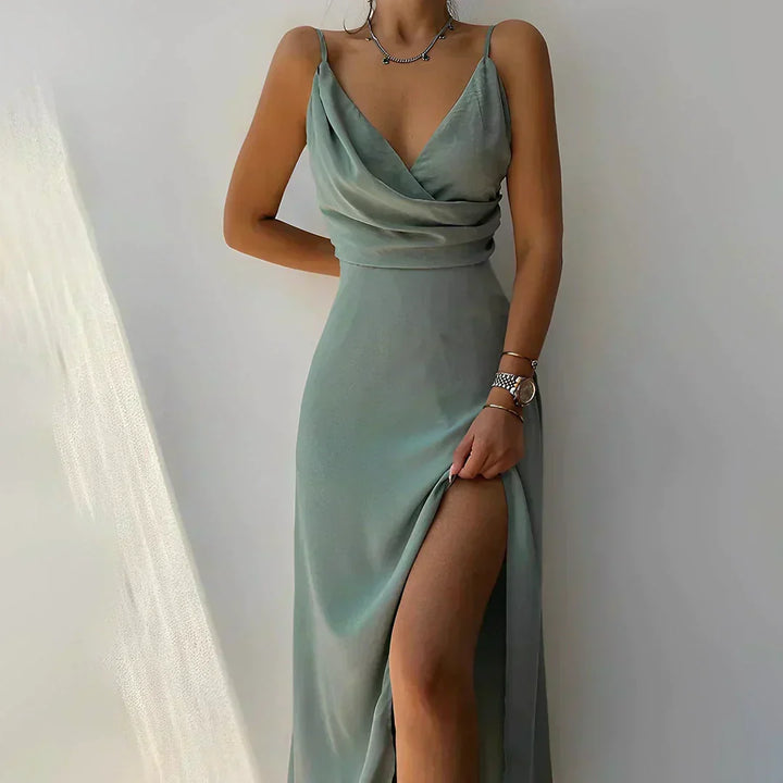 Ophelia ELEGANT DRESS WITH DRAPED NECKLINE AND SLIT - Elena Harper