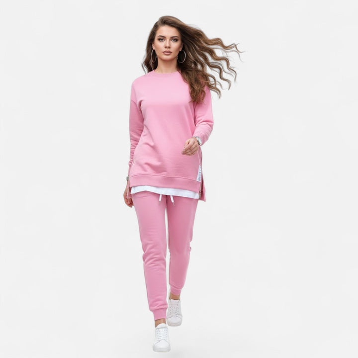 Women's Refined Two-Piece Slit Sweatshirt & Pants Set