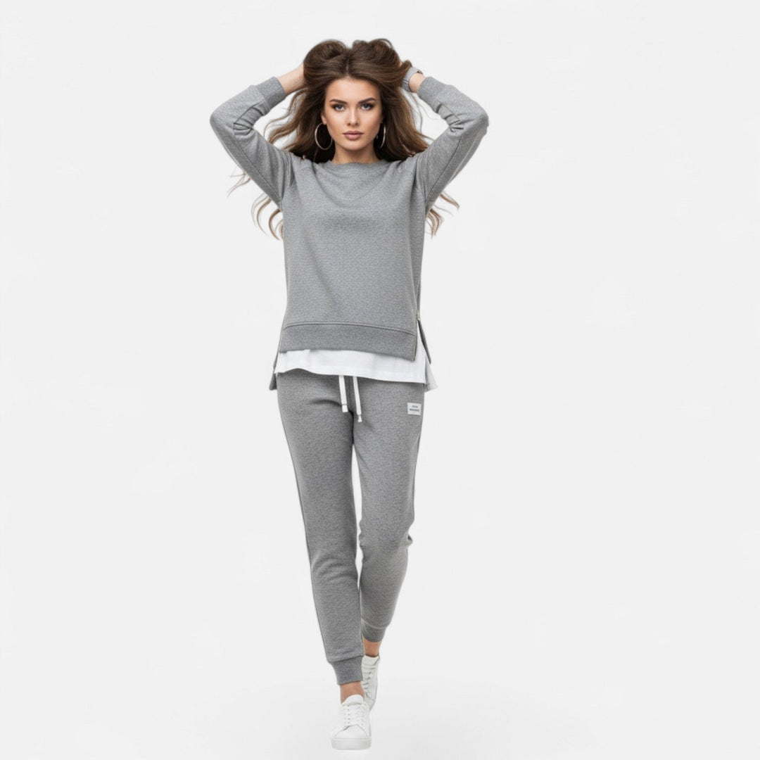 Women's Refined Two-Piece Slit Sweatshirt & Pants Set