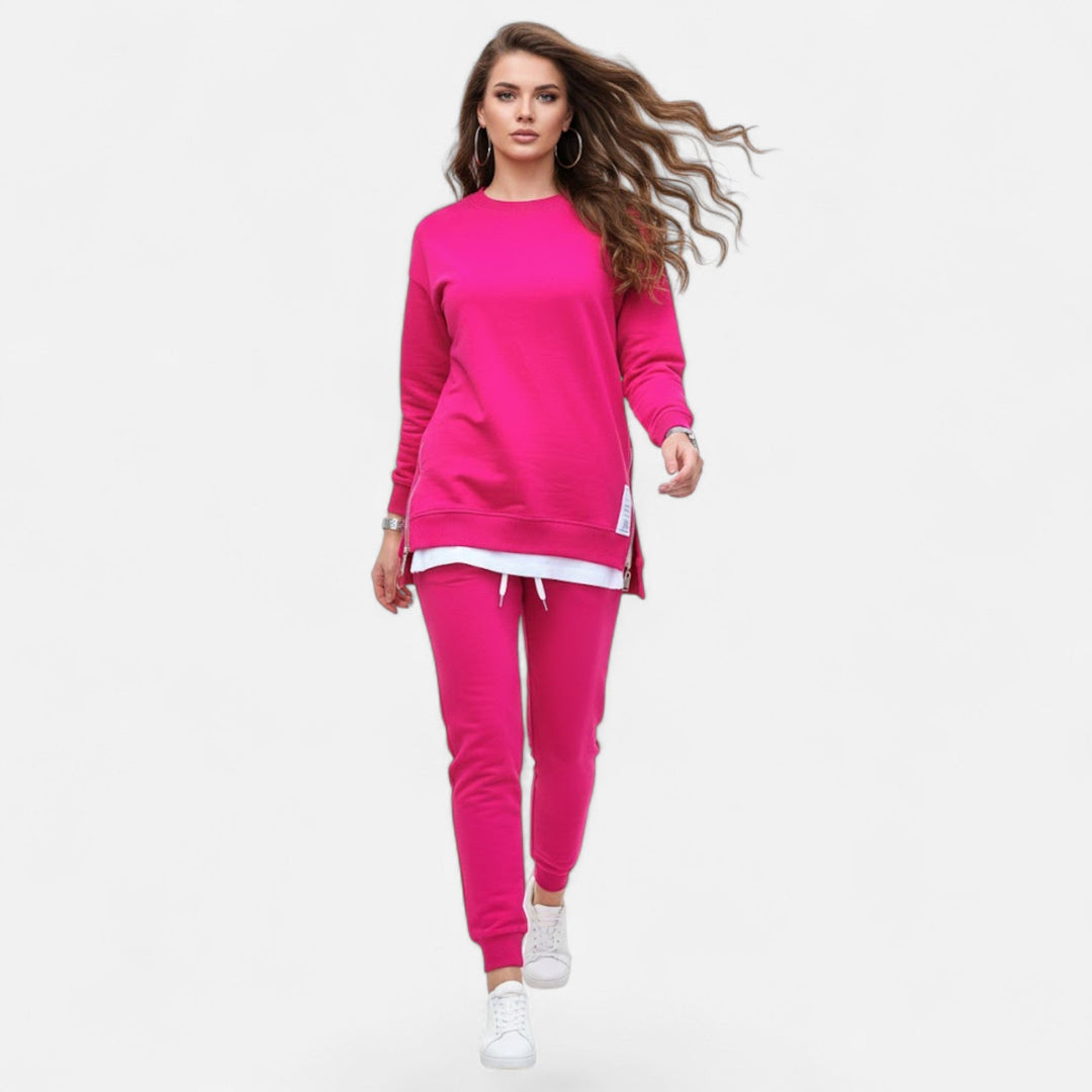 Women's Refined Two-Piece Slit Sweatshirt & Pants Set