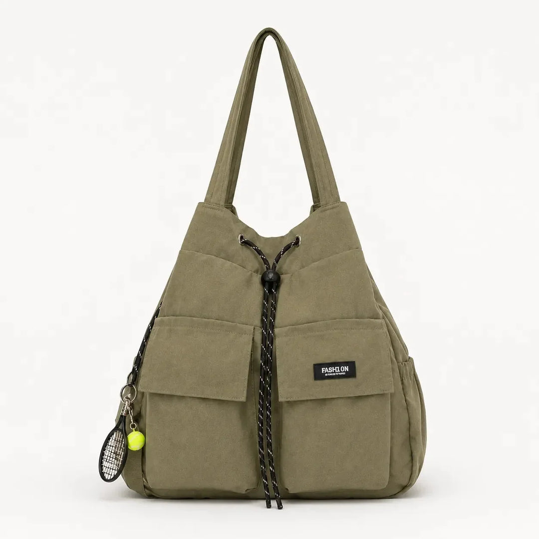 Carryall Convertible Drawstring Canvas Tote Backpack with Cargo Pockets - Elena Harper