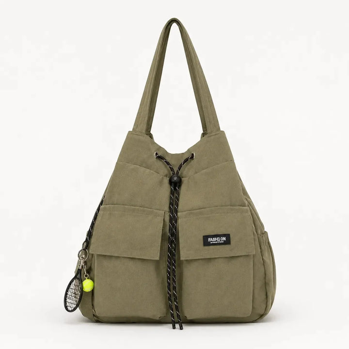 Carryall Convertible Drawstring Canvas Tote Backpack with Cargo Pockets - Elena Harper