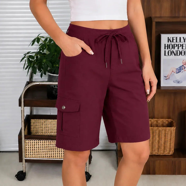 Brevelle Quick-Dry Cargo Shorts for Women with 6 Pockets and Drawstring Waist - Elena Harper