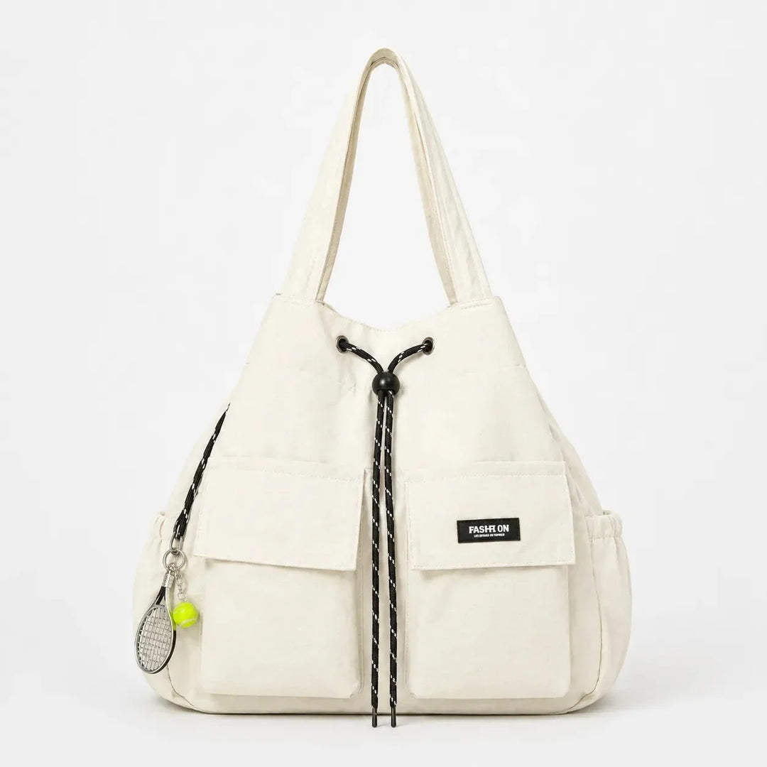 Carryall Convertible Drawstring Canvas Tote Backpack with Cargo Pockets - Elena Harper