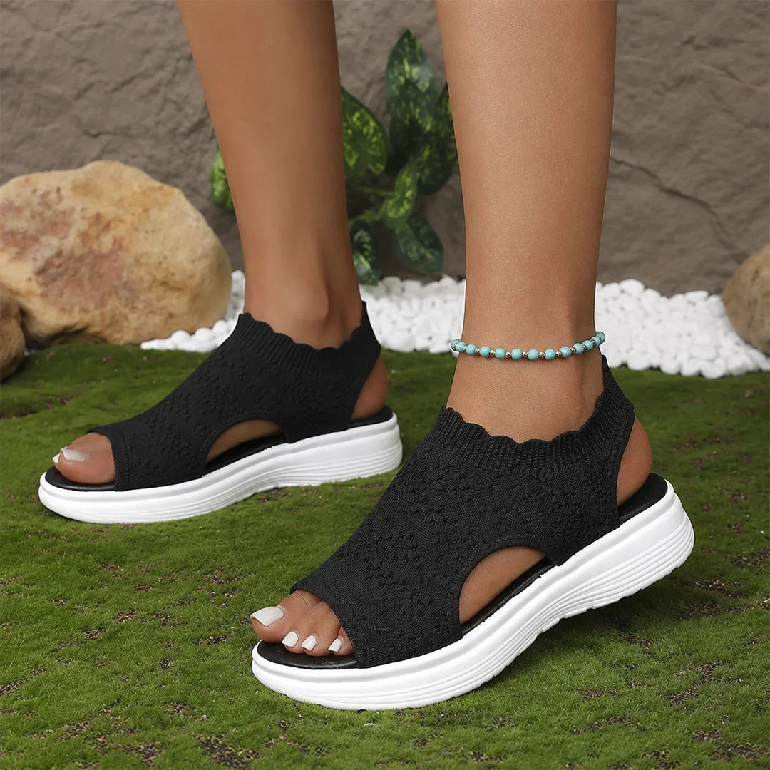 Aurelle Knit Platform Sandals with Cushioned Sole and Slingback - Elena Harper
