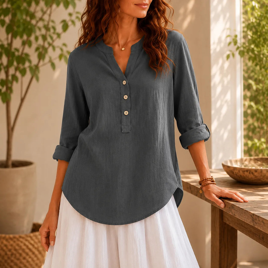 Amberlys Airy Blouse with V-Neck and Buttons - Elena Harper