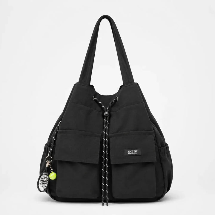 Carryall Convertible Drawstring Canvas Tote Backpack with Cargo Pockets - Elena Harper