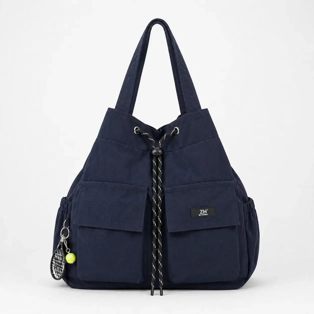 Carryall Convertible Drawstring Canvas Tote Backpack with Cargo Pockets - Elena Harper
