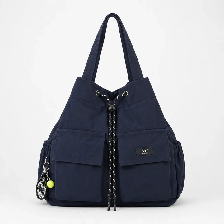 Carryall Convertible Drawstring Canvas Tote Backpack with Cargo Pockets - Elena Harper