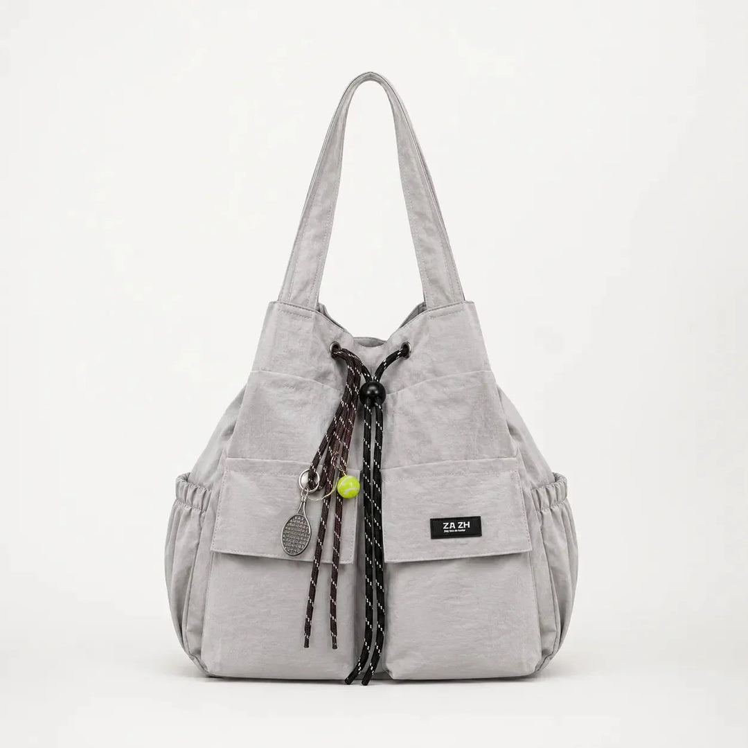 Carryall Convertible Drawstring Canvas Tote Backpack with Cargo Pockets - Elena Harper
