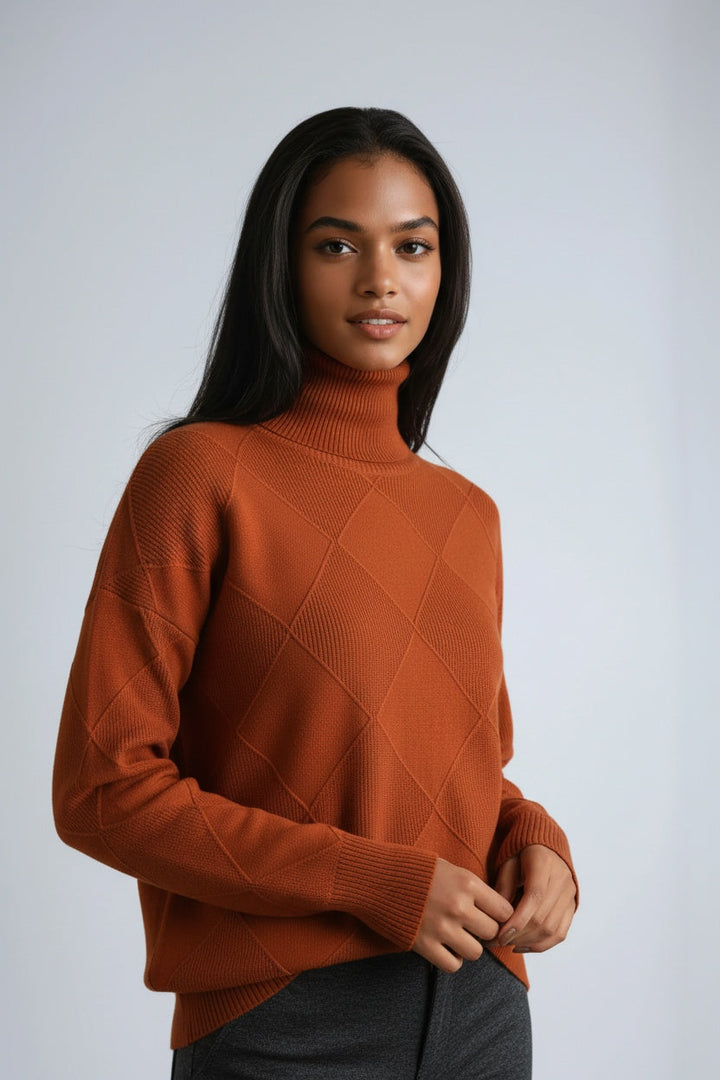 Women's Diamond Motif Turtleneck Sweater