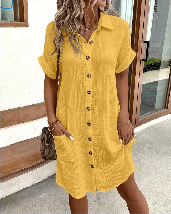 Caroline Button-Up Casual Shirt Dress - Elena Harper