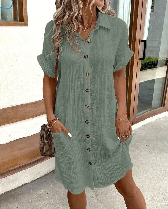 Caroline Button-Up Casual Shirt Dress - Elena Harper
