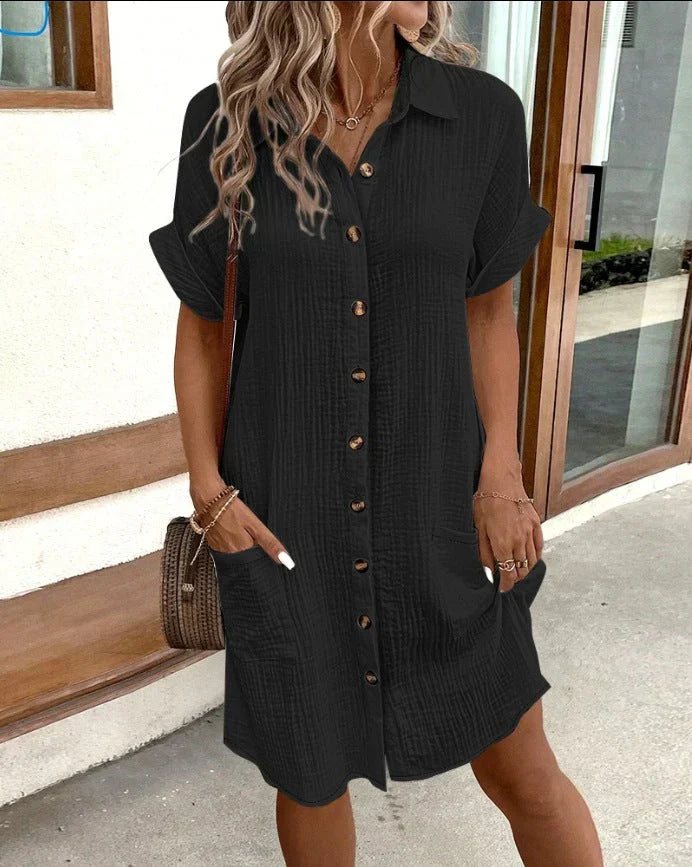 Caroline Button-Up Casual Shirt Dress - Elena Harper