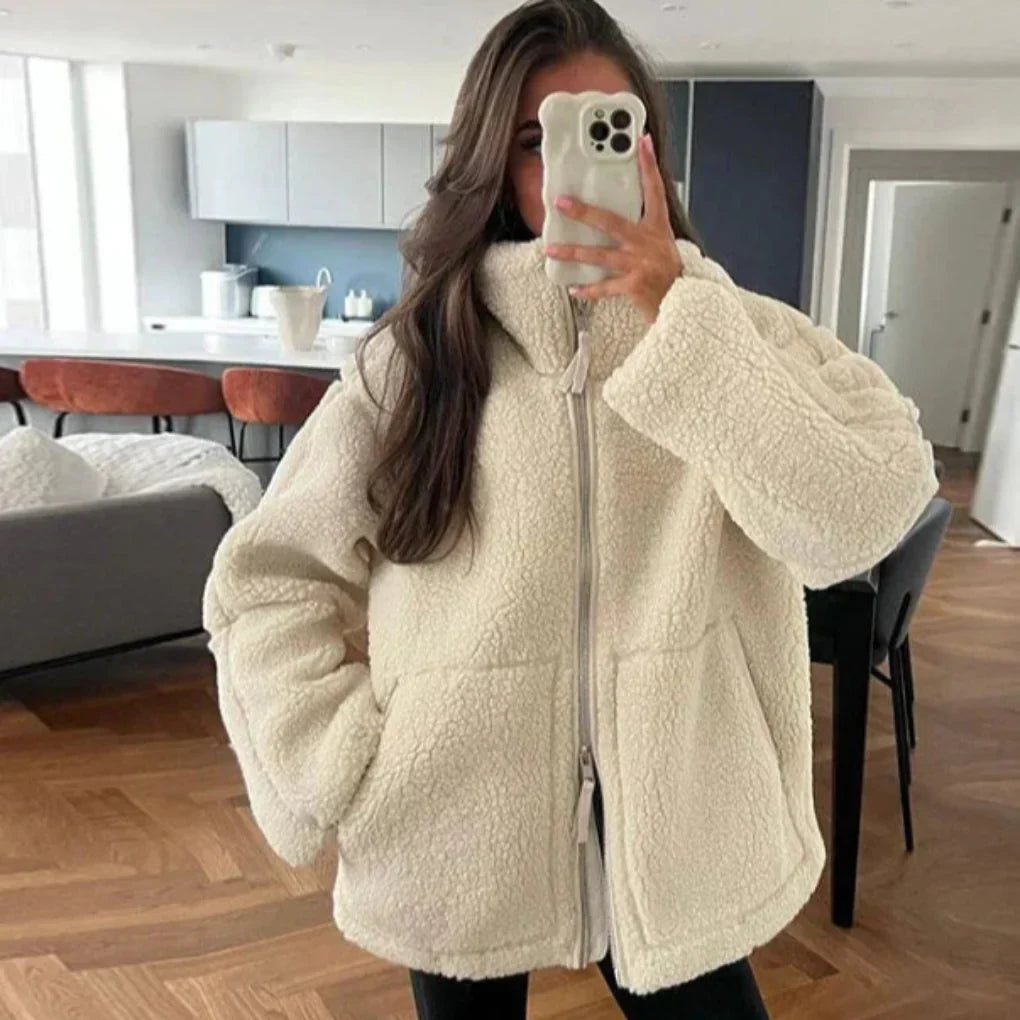 Women's Oversized Teddy Fleece Jacket Full-Zip