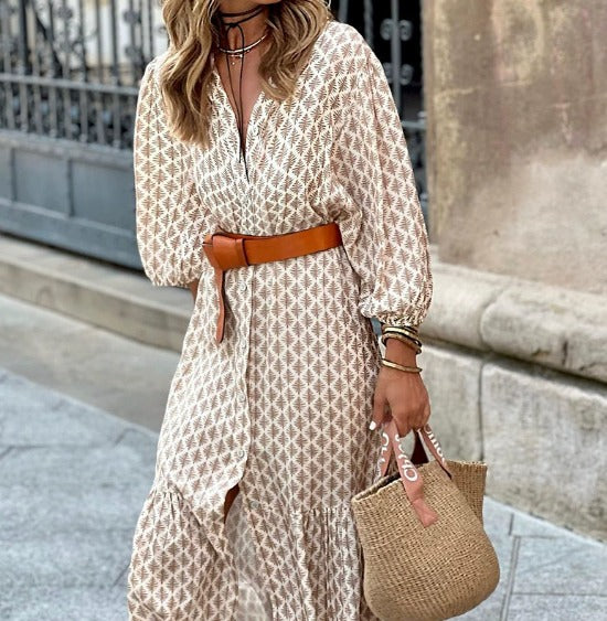 Dixie Classic Dress with Buttons and Belt - Elena Harper