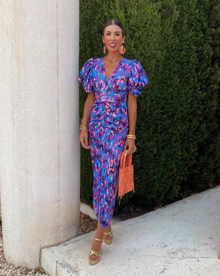 Devika Vibrant Puff Sleeve Dress - Elena Harper