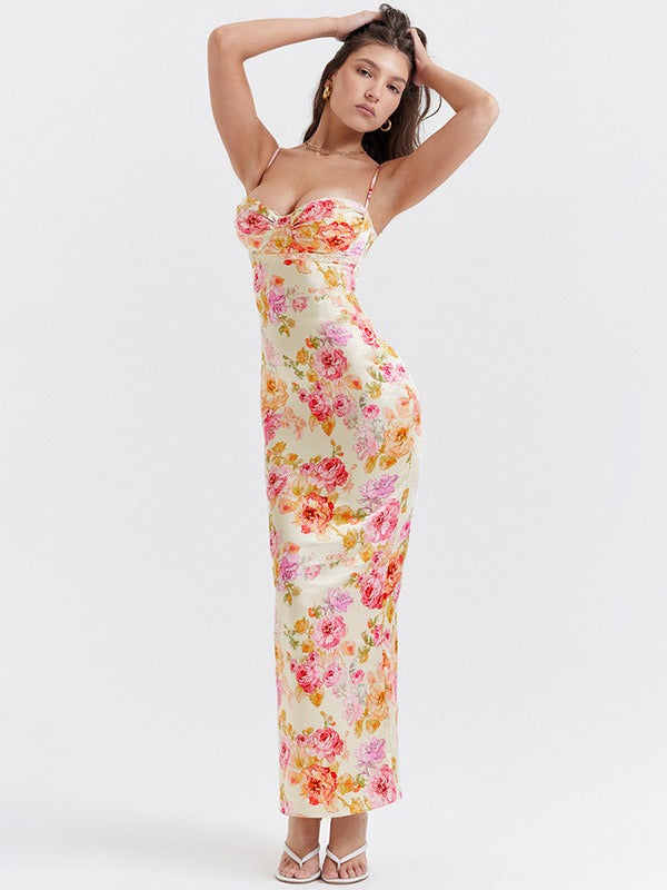 Lucy Floral Satin Maxi Dress - Elena Harper