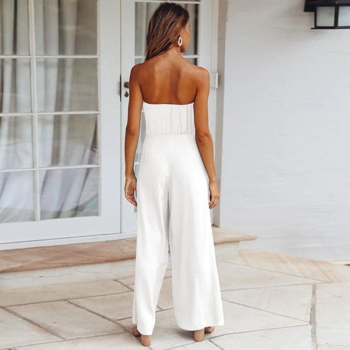 Women's Wide Leg Strapless Jumpsuit – Elegant Tied Waist