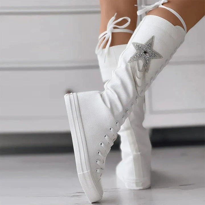 Women's Stylish Lace-Up Boots with Tassels