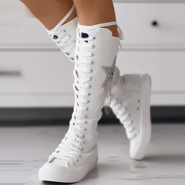 Women's Stylish Lace-Up Boots with Tassels