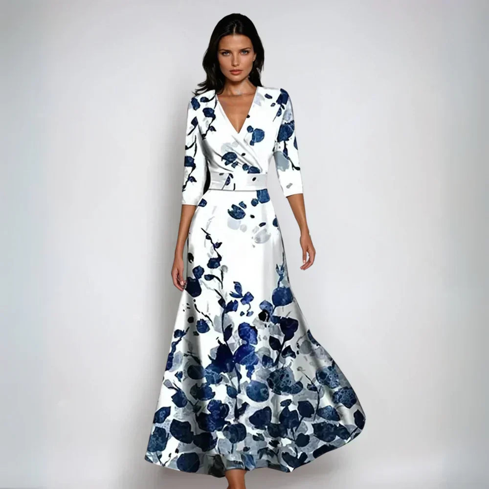 Elisa - Elegant Wrap Maxi Dress with Flowers