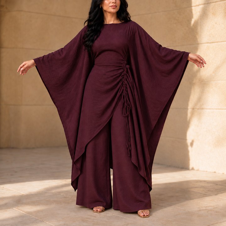 Elara – Adjustable-Waist Batwing Kaftan Trouser Set