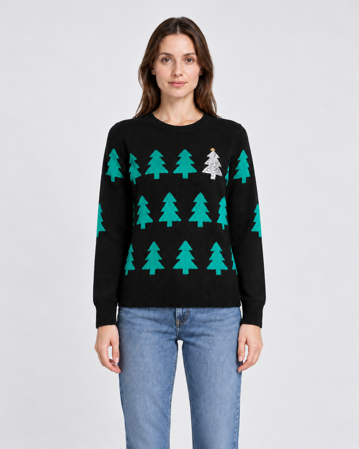 Christmas Tree and Sequin Sweater for Women